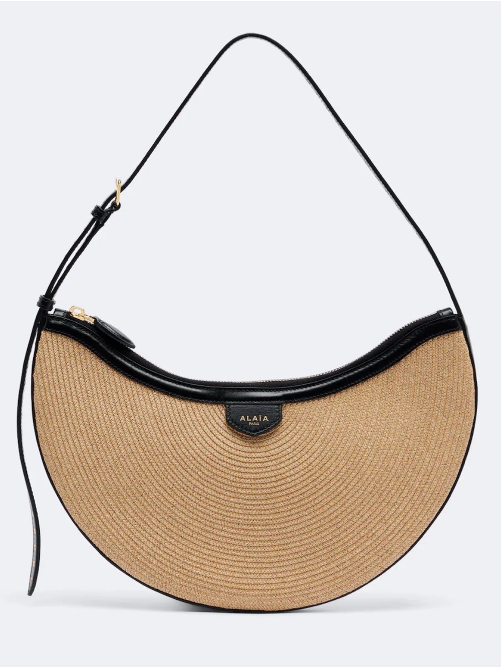 Alaïa Tan Straw One Piece Demi Shoulder Bag with Black Trim